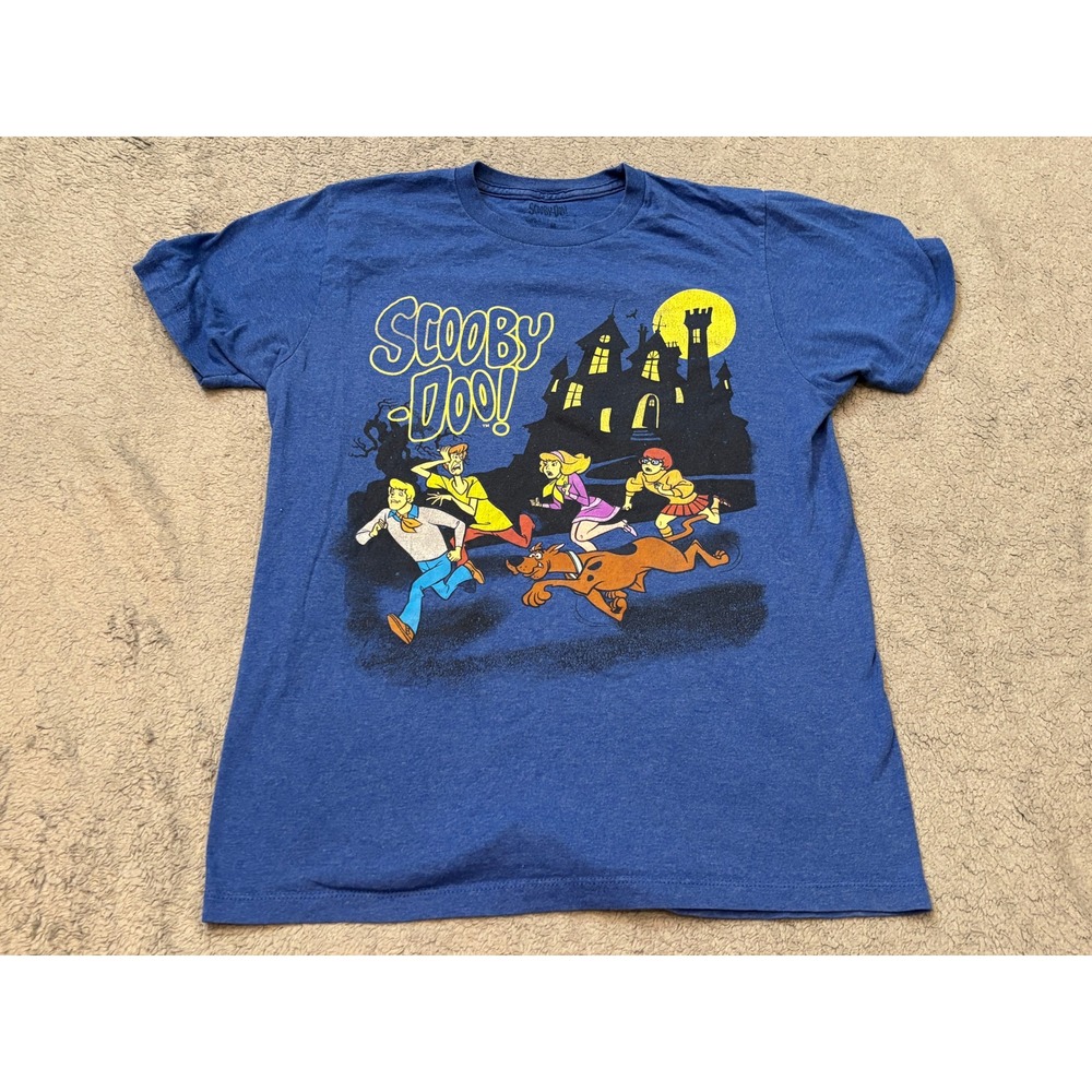 Scooby-Doo Mystery Inc Gang Haunted House Graphic T-Shirt Blue Womens Medium